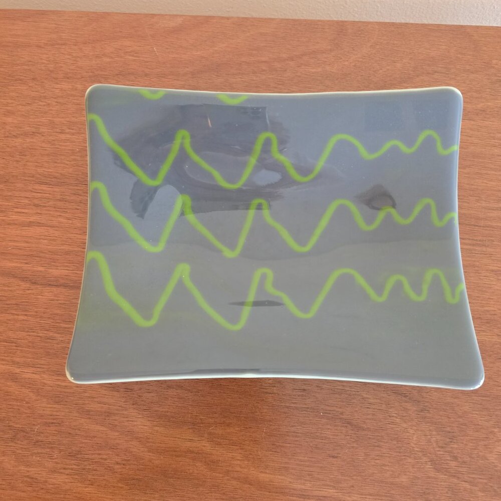 Mid-Century Modern Classic Fused Glass Dish Signed Studio Glass 2016